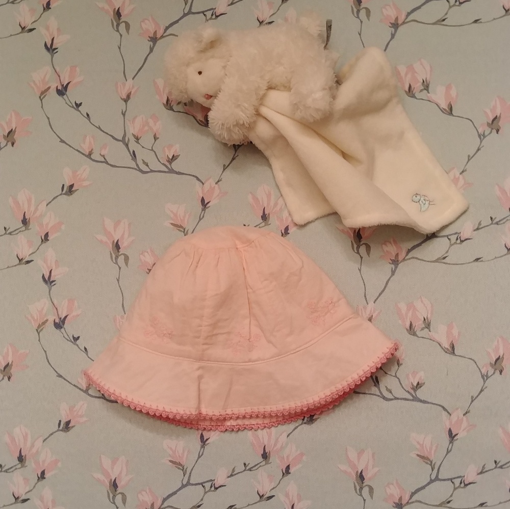 Janie and Jack Pink Floral Embroidered Sun Hat EUC